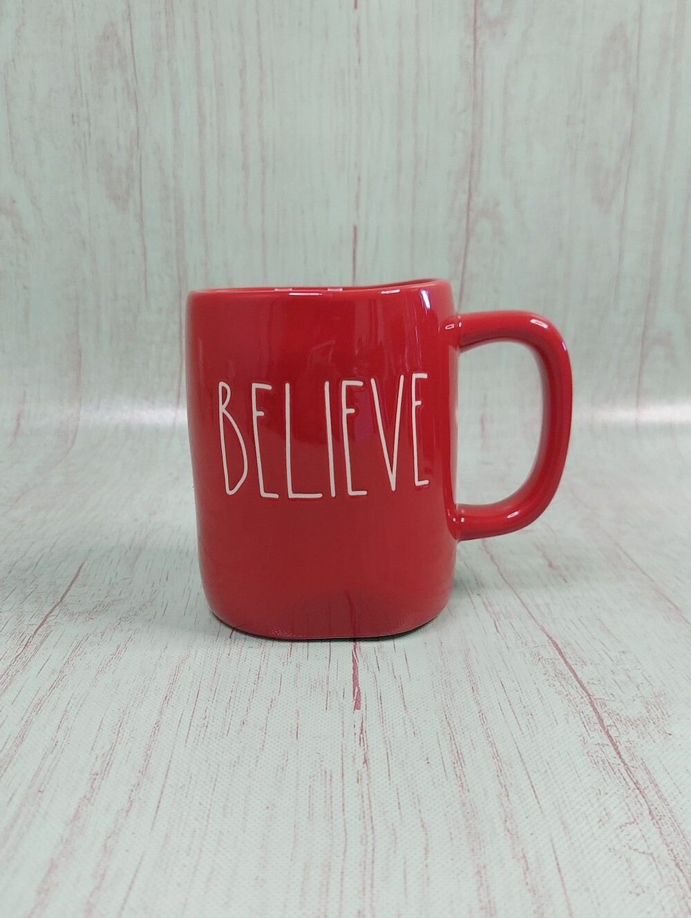 Rae Dunn Red BELIEVE Mug Christmas